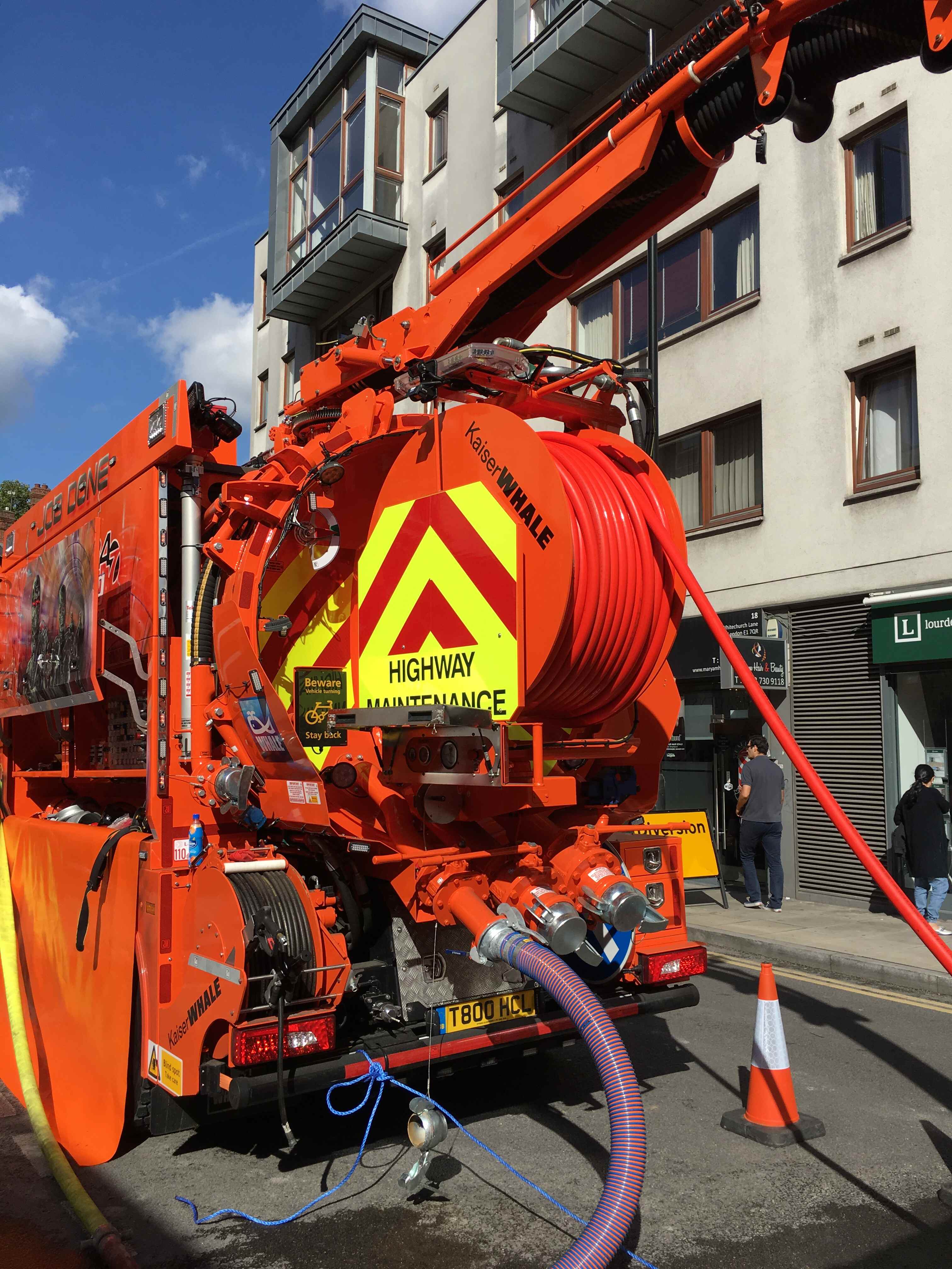 Tanker carrying out flood water removal